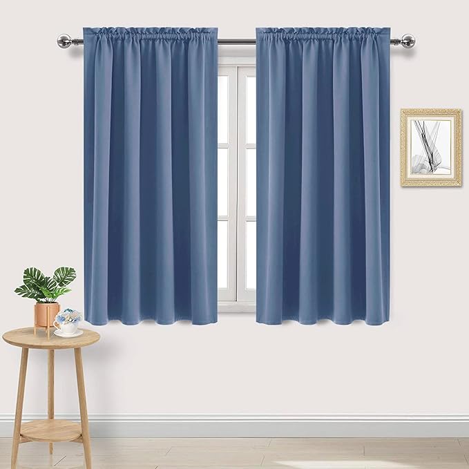 DWCN Blackout Curtains – Thermal Insulated, Energy Saving & Noise Reducing Bedroom and Living Room Curtains, Dusty Blue, W 52x L 45 Inch, Set of 2 Rod Pocket Curtain Panels