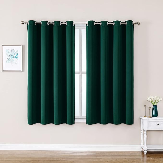 ChrisDowa Grommet Blackout Curtains for Bedroom and Living Room - 2 Panels Set Thermal Insulated Room Darkening Curtains (Forest Green, 52W x 54L)