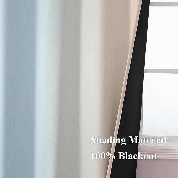 Estelar Textiler Aqua and Beige Gradient Blackout Curtains for Boys Room, Ombre Thermal Insulated Noise Reducing Blackout Drapes for Playroom, Full Room Darkening Grommet Curtains, 52Wx63L, 2 Panels