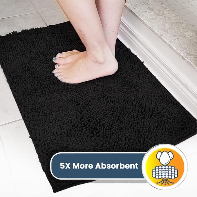Muddy Mat® | Super Absorbent Door Mat Indoor, Microfiber Quick Dry Chenille Entryway Rug, Non-Slip Front Door Mat, Indoor Mats for Entryway, Machine Washable Pet Rug, Black 36"x72"