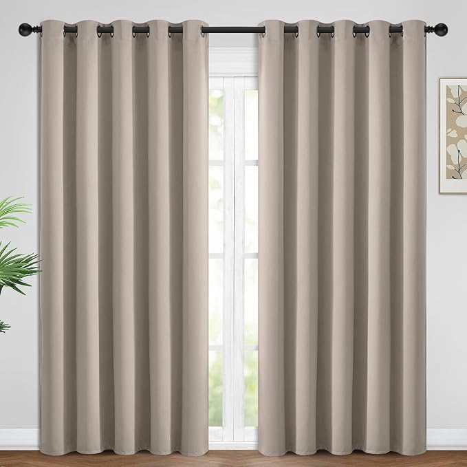 Yakamok Blackout Curtains Room Darkening Thermal Insulated Window Panels,Solid Grommet Top Drapes for Bedroom/Living Room(62Wx84L, Natural, 2 Panels)