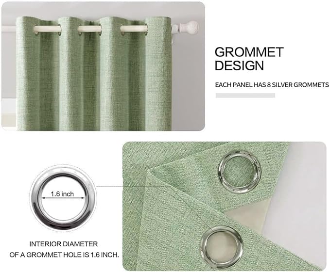 MIULEE Linen Texture Curtains for Bedroom Solid 100% Blackout Thermal Insulated Sage Green Curtains Grommet Room Darkening Drapes for Living Room Nursery 52x72 Inch (2 Panels)