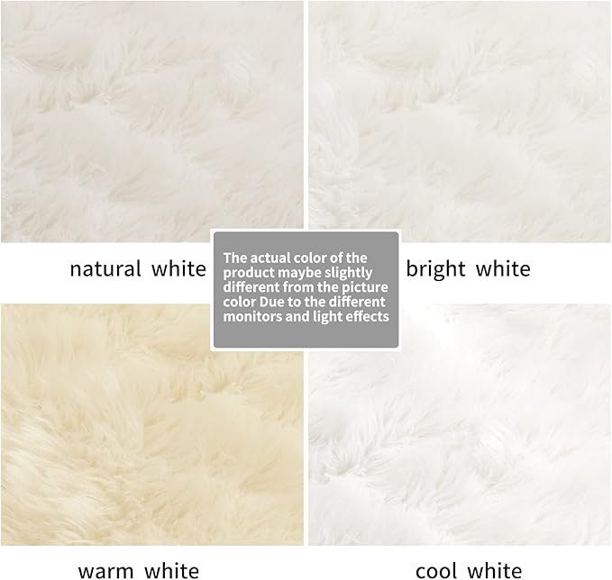 CIICOOL Faux Fur Rug White Fluffy Area Rugs for Bedroom, Thick Fuzzy Shag Rug Furry Bedside Nursery Rug for Living Room Plush Indoor Floor Carpet for Kids Room Teen Dorm, 3x5 ft