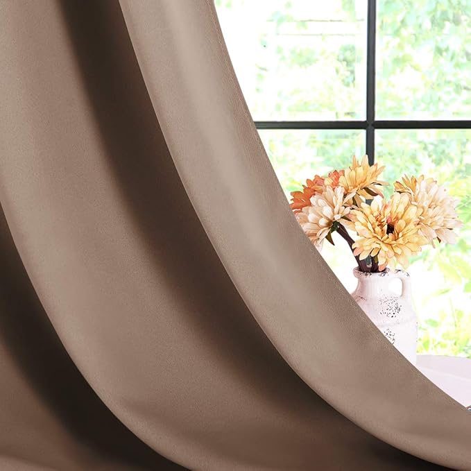 NICETOWN Kitchen Blackout Curtains and Drapes, 1 Pair, 34 inches by 70 Inch, Cappuccino, Triple Weave Energy Saving Thermal Insulated Solid Grommet Blackout Panels for Patio