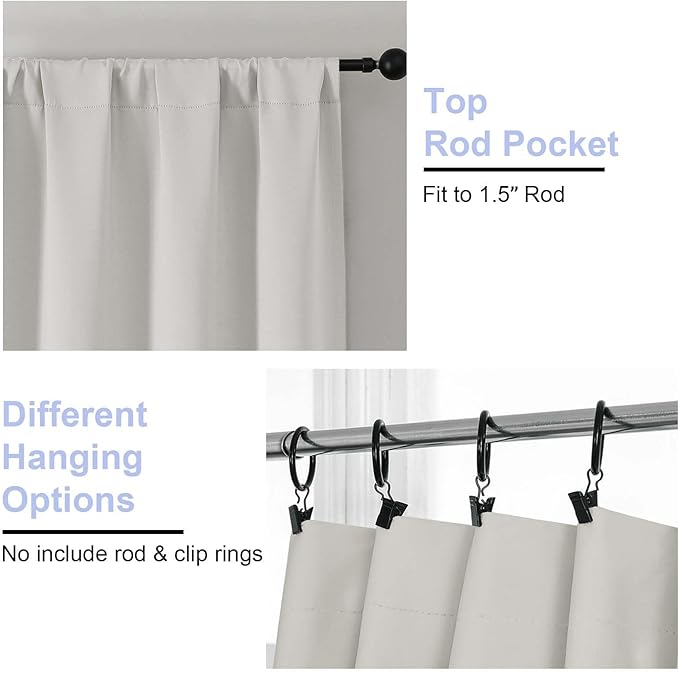 Simplebrand Ava Natural Blackout Curtains for Bedroom 84 Inch Length 2 Panels Set, Solid Thermal Insulated Privacy Living Room Window Treatment Curtains Blackout Drapes, W40 x L84 Inch, Natural