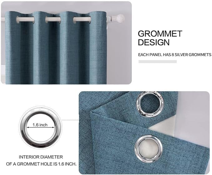 MIULEE Linen Texture Curtains for Bedroom Solid 100% Blackout Thermal Insulated Dusty Blue Curtains Grommet Room Darkening Drapes Luxury Decor for Living Room Nursery 52x96 Inch (2 Panels)