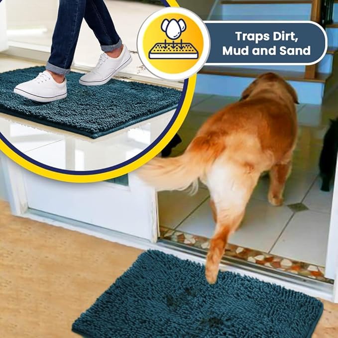 Muddy Mat® | Super Absorbent Door Mat Indoor, Microfiber Quick Dry Chenille Entryway Rug, Non-Slip Front Door Mat, Indoor Mats for Entryway, Machine Washable Pet Rug, Atlantic Blue 36"x72"