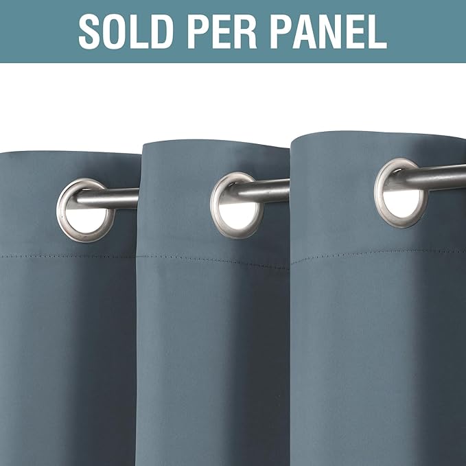 H.VERSAILTEX Blackout Thermal Insulated Curtains 63 Inche Length Light Blocking Curtain Panel Energy Saving Ultra Soft and Smooth Grommets Drapes for Bedroom (One Panel, Stone Blue), 52'W x 63'L