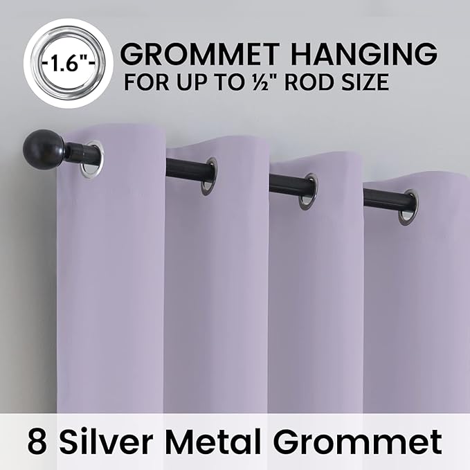 SimpleHome 100% Blackout Curtains for Bedroom,Thermal Insulated Lilac Grommet Window Drapes Room Darkening Curtains for Living Room with Black Back,52 x 54 Inch,2 Panels