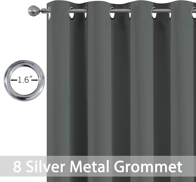 Yakamok Thermal Insulated Solid Grommet Light Blocking Blackout Curtains for Living Room, Room Darkening Blackout Drapes for Bedroom(Dark Grey, 52Wx96L, 2 Panels)