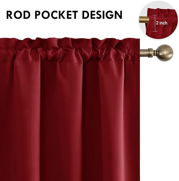 DWCN Burgundy Room Darkening Blackout Curtains - Thermal Insulated Privacy Energy Saving Window Curtain Drapes 42 x 63 inch Length, Set of 2 Bedroom Living Room Curtains