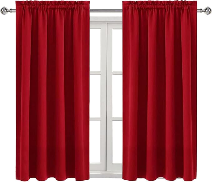 DWCN Christmas Red Blackout Curtains for Bedroom – Rod Pocket Thermal Insulated Energy Saving Drapes for Living Room and Bedroom, W 38 x L 54 Inch, 2 Panels