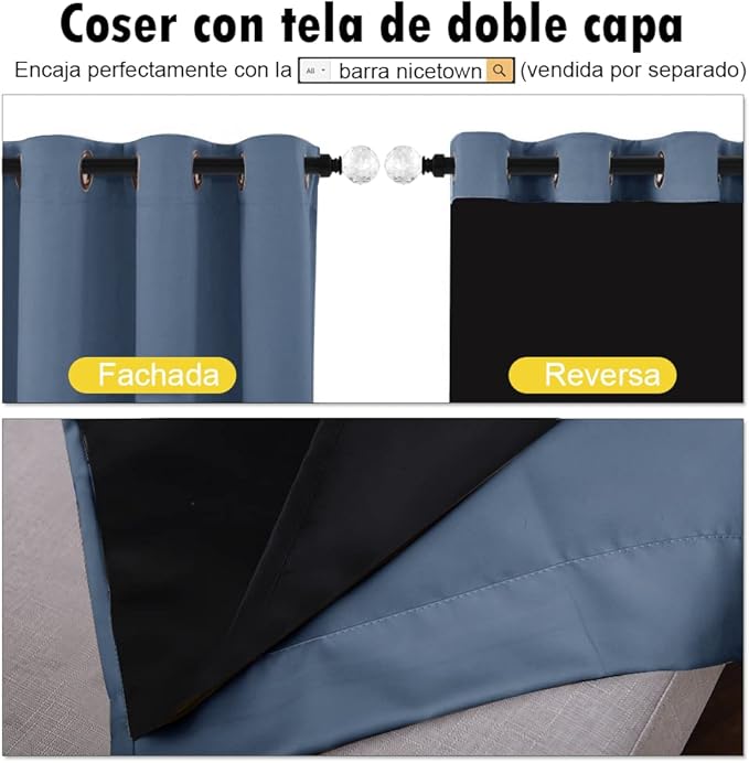 NICETOWN Noise Reducing 100% Blackout Curtains with Black Liners, Thermal Insulated 2-Layer Drapes, Energy Efficiency Window Draperies for Boy's Room (Stone Blue, 2 Panels, 55-inch W by 57-inch L)