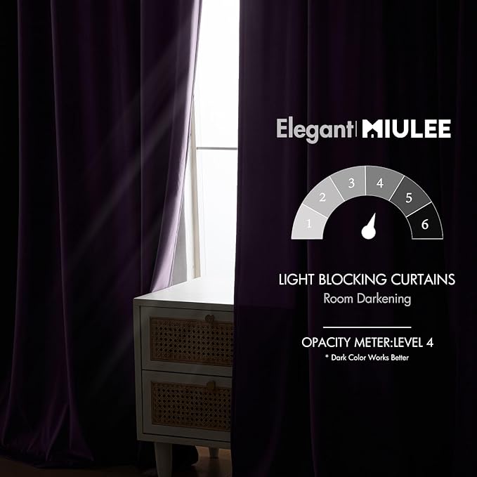 MIULEE Purple Velvet Curtains 96 inches - Luxury Blackout Curtains for Bedroom Living Room Thermal Insulated Super Soft Window Drapes Rod Pocket & Back Tab, W52 x L96 inches, 2 Panels