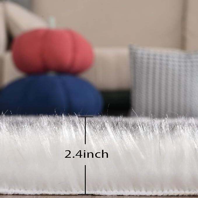 ORINOVA Grey and White Plush Shag Washable Rugs for Bedroom Faux Sheepskin Fur Furry Carpet for Living Room 2x6 Nursery Rug Runner