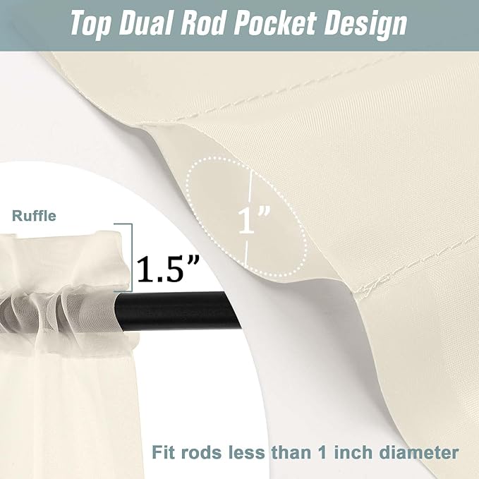 Cream Sheer Curtains 120 Inches Long 2 Panels, Extra Long Light Filtering Modern Window Curtains for Sliding Glass Door, Rod Pocket Voile Drapes for Living Room Bedroom, 2x42Wx120L Inches