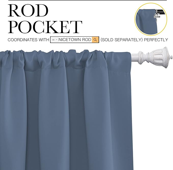 NICETOWN Blackout Curtains Window Draperies - Window Treatment Thermal Insulated Solid Room Darkening Drapes for Bedroom (Stone Blue, Set of 2 Panels, 52 by 95 inches Long)