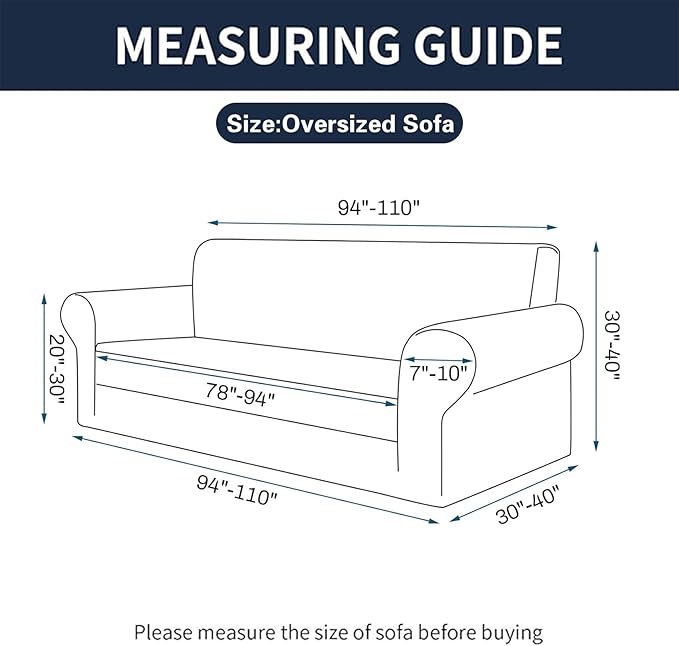 Cupuamon 2026 New Stretch Oversized Sofa Slipcovers Couch Sofa Cover for 4 Seater Furniture Protector Covers with Elastic Bottom Jacquard Fabric Small Checks for Pets, Kids - Grey