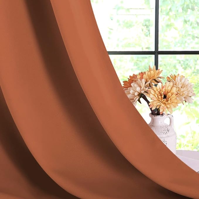NICETOWN Bedroom Curtains Blackout Drapery Panels, 2 Panels, 70 x 108 inches, Burnt Orange, Three Pass Microfiber Thermal Insulated Solid Ring Top Blackout Window Curtains/Drapes