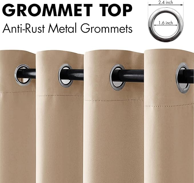 MIULEE Blackout Curtains for Bedroom Living Room Thermal Insulated Room Darkening Grommet Top Solid Light Blocking Drapery Set of 2 Window Panels 52 x 104 Inches Beige