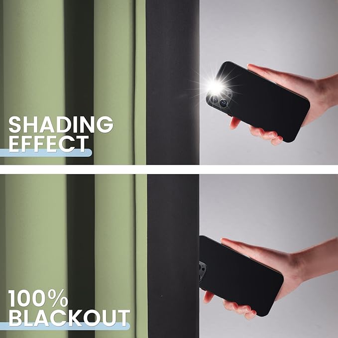 SimpleHome 100% Blackout Curtains for Bedroom,Thermal Insulated Sage Grommet Window Drapes Room Darkening Curtains for Living Room with Black Back,52 x 36 Inch,2 Panels