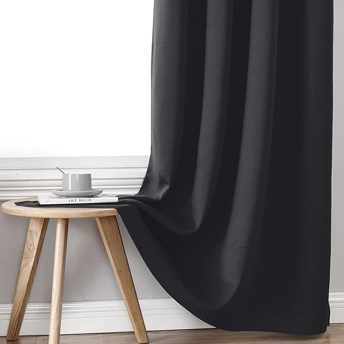 ChrisDowa 100% Blackout Curtains for Bedroom with Black Liner, 2 Thick Layers Total Blackout Thermal Insulated Grommet Window Curtains 63 Inch Length 2 Panels Set (Dark Grey, 42 x 63 Inch)