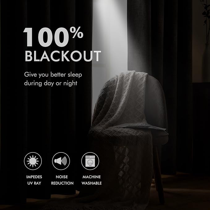 MIULEE Linen Texture Curtains for Bedroom Solid 100% Blackout Thermal Insulated Light Gray Curtains Grommet Room Darkening Drapes for Living Room Nursery 52x108 Inch (2 Panels)