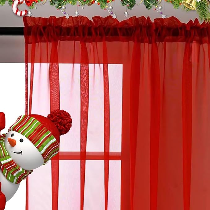 SpaceDresser Basic Rod Pocket Sheer Voile Window Curtain Panels White 1 Pair 2 Panels 60 Width 72 Inch Long for Kitchen Bedroom Children Living Room Yard(Red,60 W x 72 L)