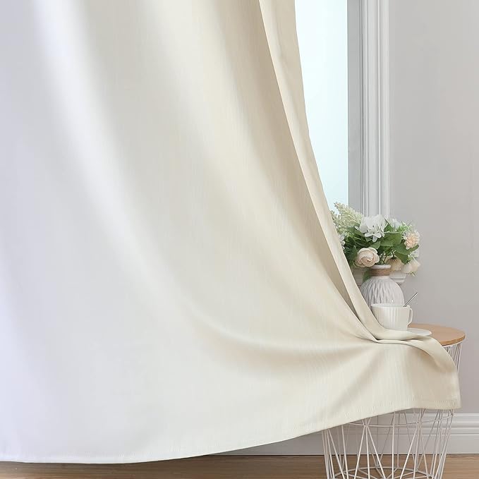 Estelar Textiler Ombre Greyish White and Beige Blackout Curtains & Drapes 96 Inch Length 2 Panels, Gradient Thermal Insulated Full Light Blocking Grommet Blackout Drapes for Bedroom, 52Wx96L