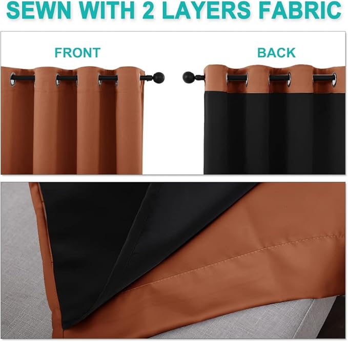 NICETOWN 100% Blackout Blinds, Set of 2, 46" x 96", Burnt Orange, Laundry Room Decor Window Treatment Curtains for Large Patio Sliding Door, Thermal Insulated Curtains for Bedroom
