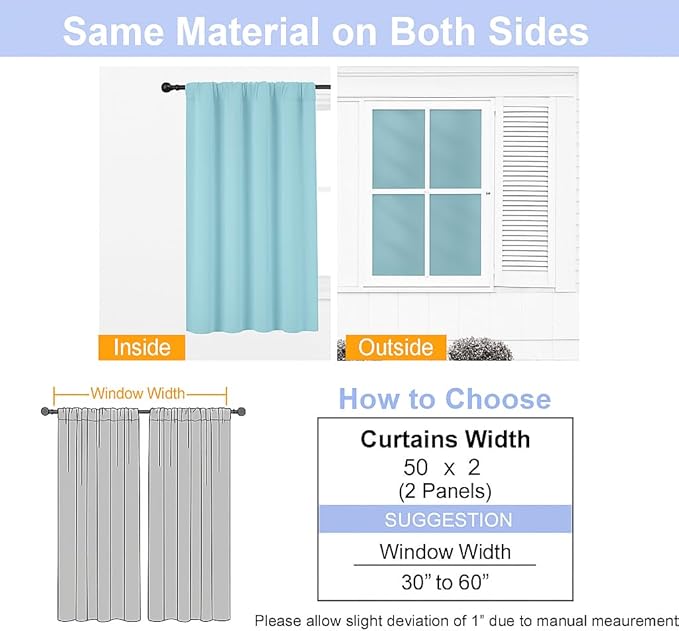 Simplebrand Blackout Extra 10ft Curtains for Patio 120 Inches Long 2 Panels Set, Solid Thermal Insulated Energy Saving Rod Pocket Window Treatment Curtains Blackout Drapes, 50" Wx120 L, Aqua