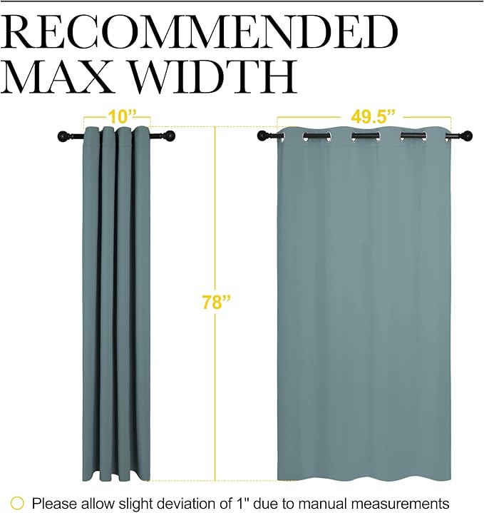 NICETOWN Modern Blackout Curtains Noise Reducing, Thermal Insulated and Privacy Room Darkening Drape Panels for Boy's Guest Room Door Window (Greyish Blue, 2 Panels, W55 x L78 -Inch)