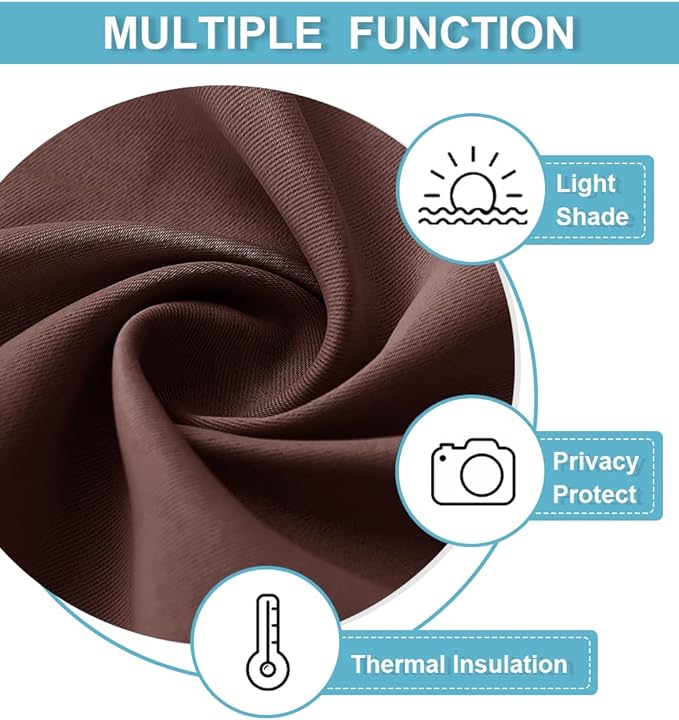 RYB HOME Short Chocolate Brown Blackout Curtains for Small Bedroom Window, Insulating UV Blocking Drapes for Kitchen Cafe Basement, Privacy Tiers for Bathroom Window, Width 42 by Length 36, Set of 2