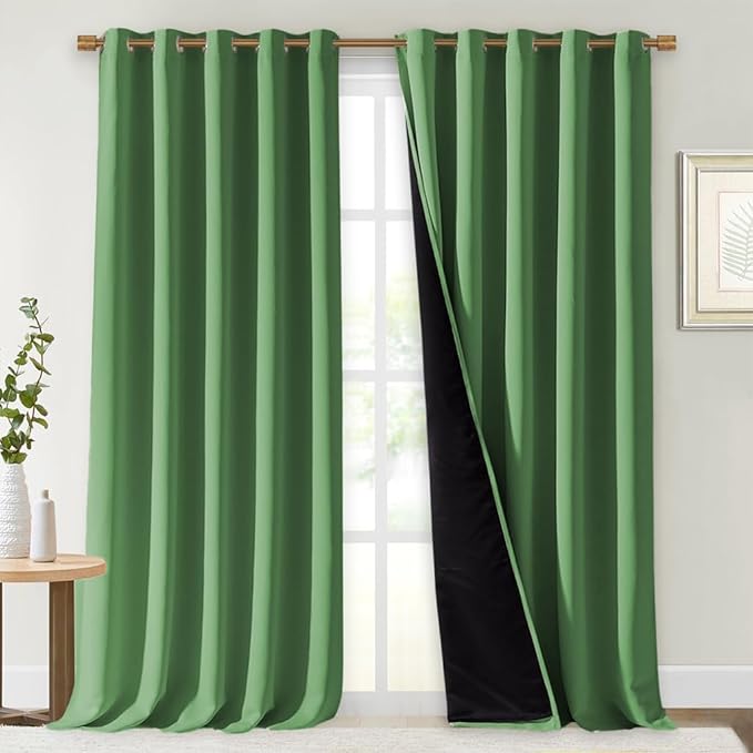 NICETOWN 100% Blackout Blinds, Set of 2, 70 inches x 108 inches, Forest Green, Laundry Room Decor Window Treatment Curtains for Large Patio Sliding Door, Thermal Insulated Curtains for Bedroom