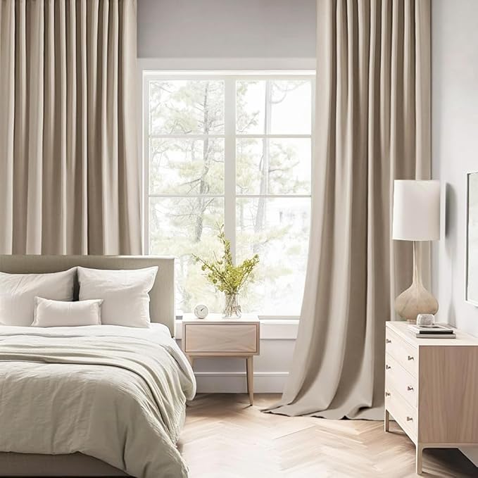 MIULEE Taupe Back Tab Blackout Curtains 63 Inch Length 2 Panels Set for Living Room Bedroom Privacy, Rod Pocket/Pinch Pleat Thermal Insulated Room Darkening Pleated Light Blocking Drapes