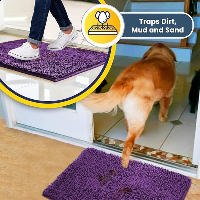 Muddy Mat® | Super Absorbent Door Mat Indoor, Microfiber Quick Dry Chenille Entryway Rug, Non-Slip Front Door Mat, Indoor Mats for Entryway, Machine Washable Pet Rug, Purple 19"x30"