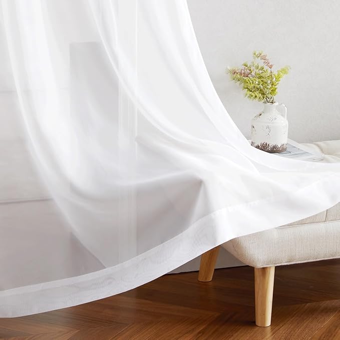 NICETOWN Sheer Window Panel Curtains - Grommet Top Gauzy Sheer Drapes Lightweight Breathable Panels for Windows (2-Pack, 54 Wide x 63 inch Long, White)