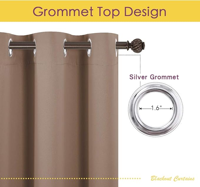 NICETOWN Kitchen Blackout Curtains and Drapes, 1 Pair, 34 inches by 70 Inch, Cappuccino, Triple Weave Energy Saving Thermal Insulated Solid Grommet Blackout Panels for Patio