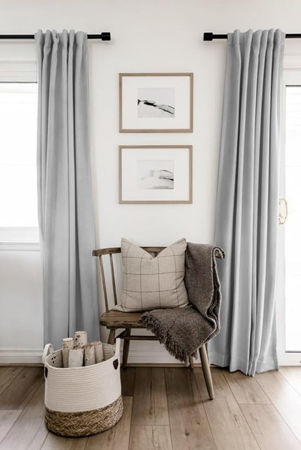 100% Blackout Shield Linen Blackout Curtains for Bedroom 120 Inches Long, Back Tab/Rod Pocket Living Room Drapes, Thermal Insulated Blackout Curtains 2 Panels Set, 50" W x 120" L, Grey