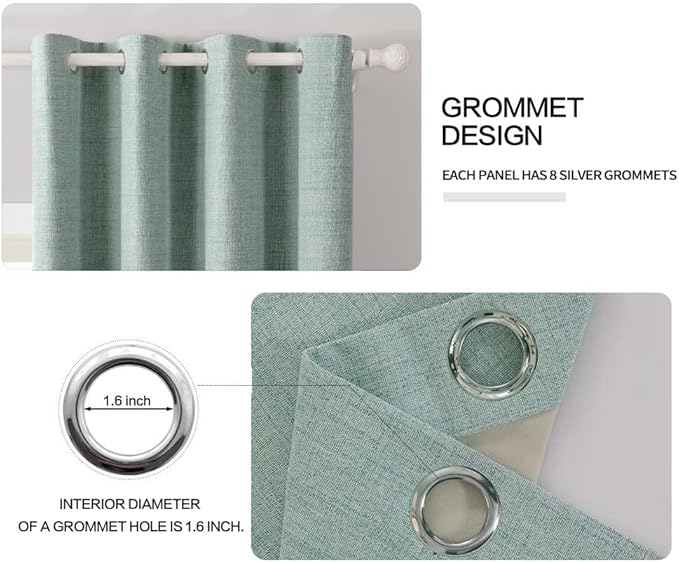 MIULEE Linen Texture Curtains for Bedroom Solid 100% Blackout Thermal Insulated Seafoam Green Curtains Grommet Room Darkening Curtains/Draperies for Living Room Nursery 52x120 Inch (2 Panels)