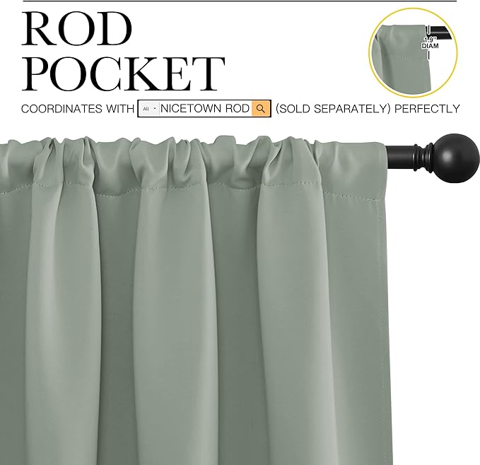 NICETOWN Window Curtains Blackout Drapes - Thermal Insulated Solid Rod Pocket Blackout Curtains/Draperies for Living Room (Sage Green, One Pair, 29 by 50-Inch)