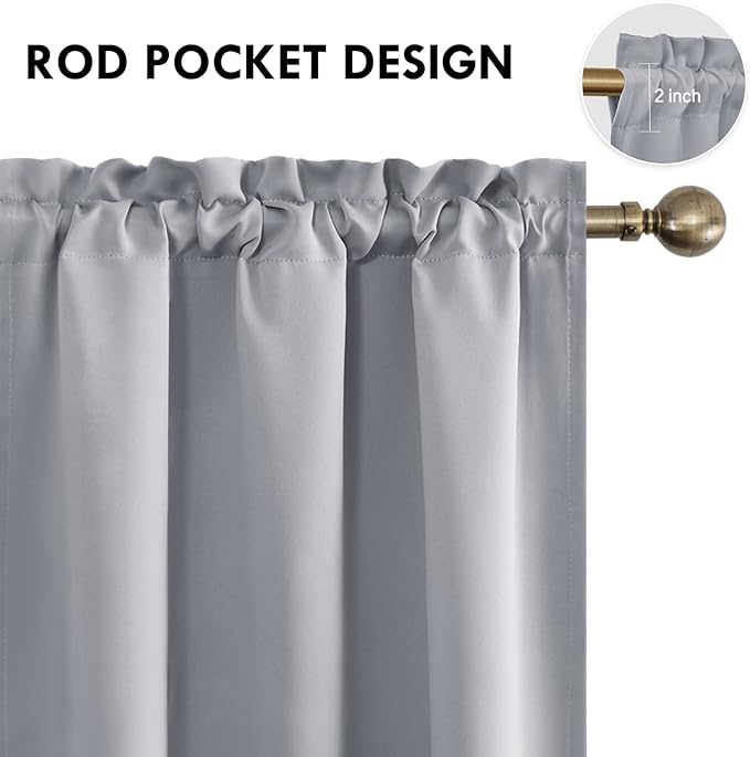 DWCN Blackout Curtains Room Darkening Thermal Insulated Bedroom Curtains Window Curtain Panels, 42 x 54 inches Long, Set of 2 Silver Grey Rod Pocket Drapes