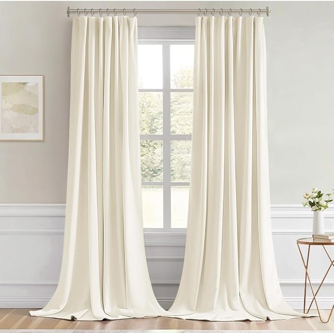 MIULEE Birch Back Tab Blackout Curtain 96 Inch Long 2 Panels Set for Bedroom, Rod Pocket/Pinch Pleat Thermal Insulated Living Room Darkening Pleated Light Blocking Floor to Ceiling Drape