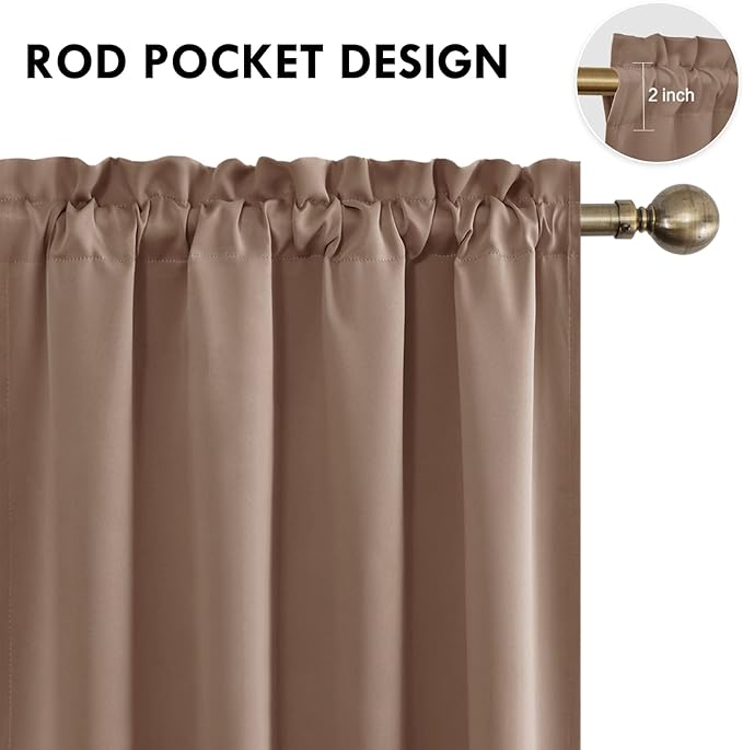 DWCN Blackout Curtains Room Darkening Thermal Insulated Bedroom Curtains Window Curtain Panels, 52 x 84 inches Long, Set of 2 Khaki Rod Pocket Drapes