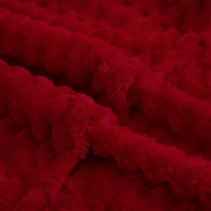 Puncuntex Red Throw Blanket 60"×80" inches Fuzzy 3D Jacquard Decorative Flannel Fleece Super Soft Plush Cozy Blanket for Couch Sofa Chair Lightweight