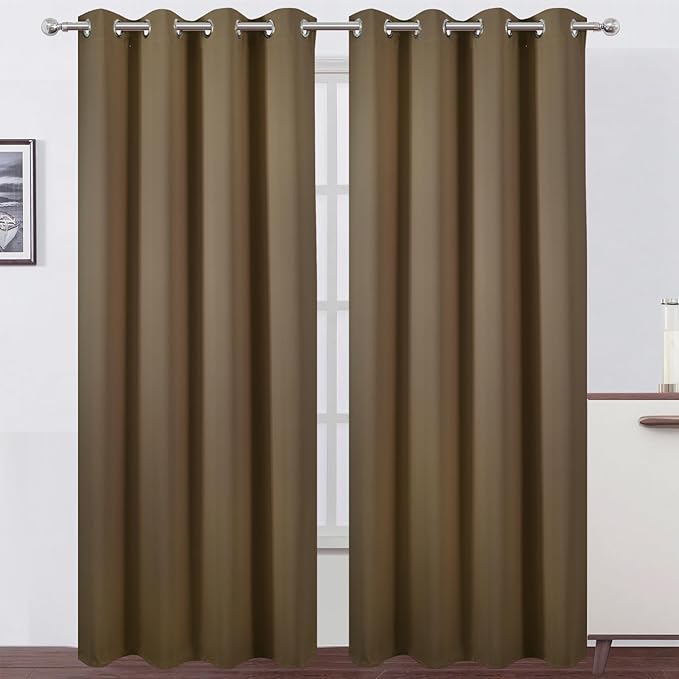LEMOMO Blackout Curtains 52 x 84 inches Long Brown Curtains Set of 2 Panels Thermal Insulated Room Darkening Curtains for Bedroom