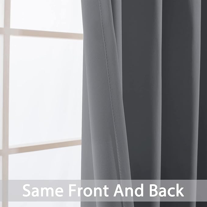 Yakamok Blackout Curtains Room Darkening Thermal Insulated Window Panels,Solid Grommet Top Drapes for Bedroom/Living Room(62Wx96L, Grey, 2 Panels)