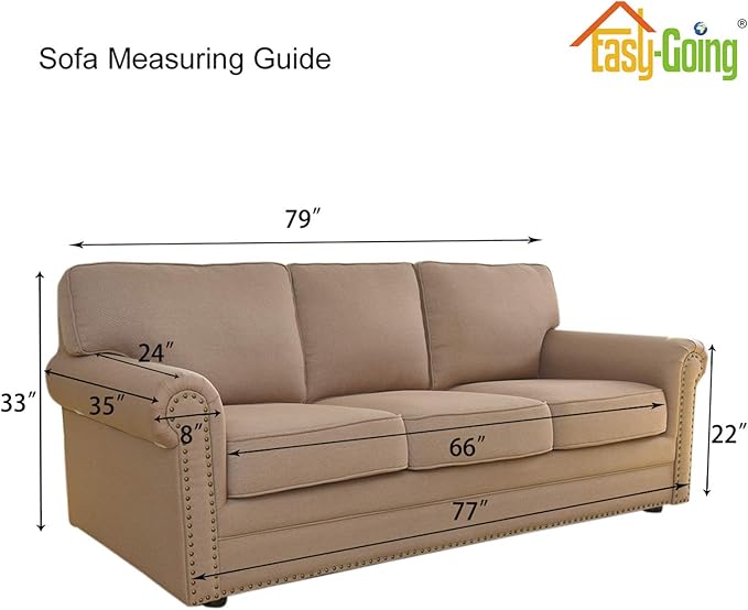 Easy-Going Stretch Sofa Slipcover 1-Piece Sofa Cover Furniture Protector Couch Soft with Elastic Bottom for Kids, Polyester Spandex Jacquard Fabric Small Checks (Sofa, Natural)