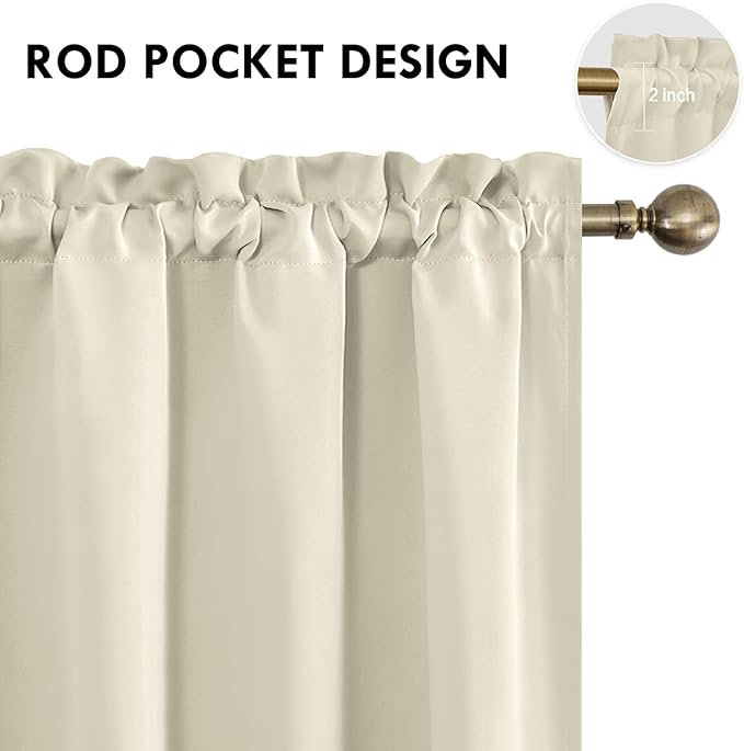 DWCN Blackout Curtains for Bedroom – Rod Pocket Thermal Insulated Noise Reducing Noise Reducing Drapes for Living Room, W 42 x L 63 Inch, 2 Panels, Light Beige
