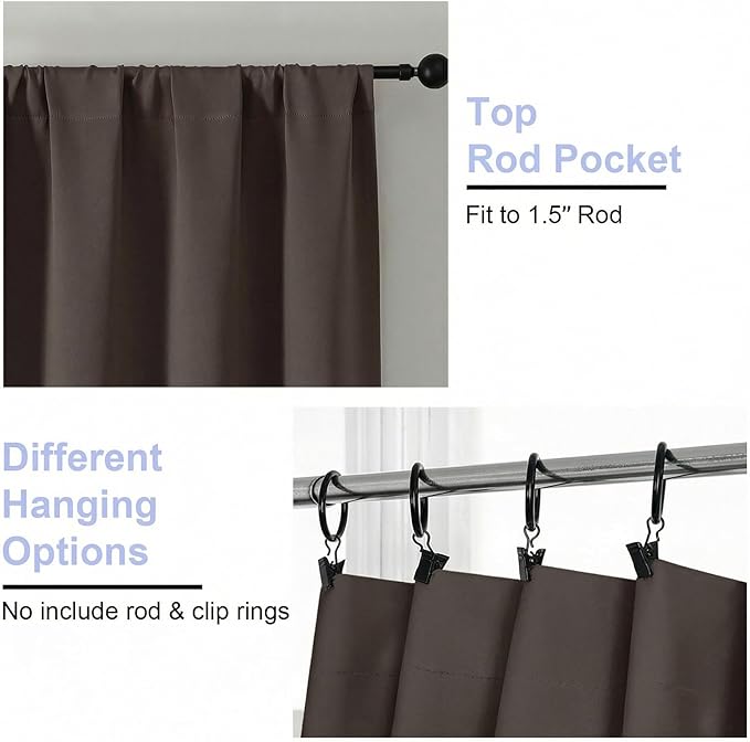 Simplebrand Blackout Extra 10ft Curtains for Patio 120 Inches Long 2 Panels Set, Solid Thermal Insulated Energy Saving Rod Pocket Window Treatment Curtains Blackout Drapes, 50" Wx120 L, Chocolate